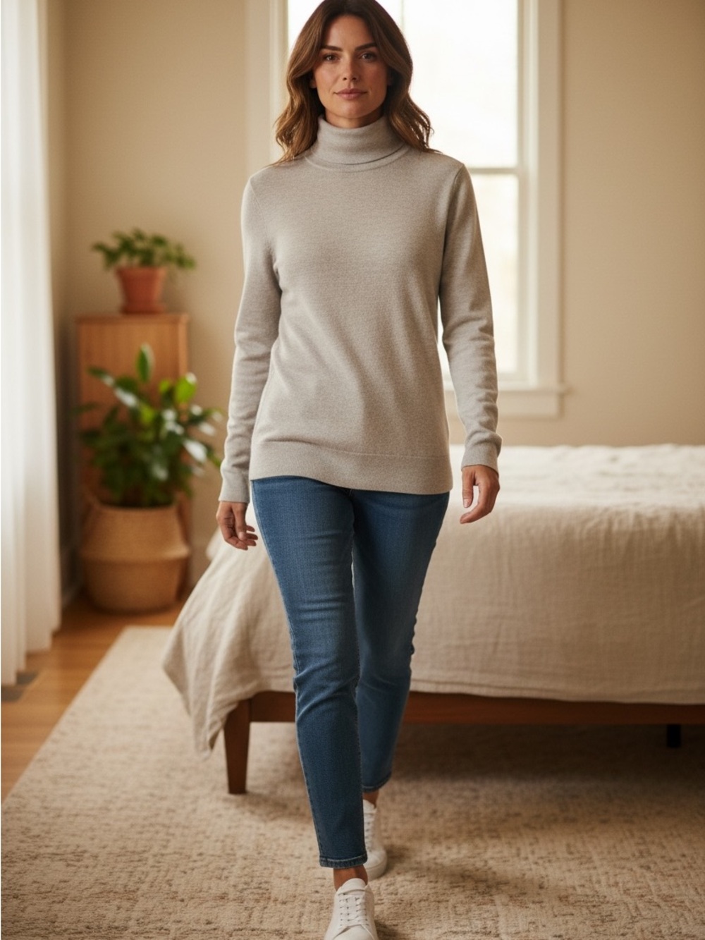 Ann Taylor Women's Cream Turtleneck Sweater - Classic Long Sleeve